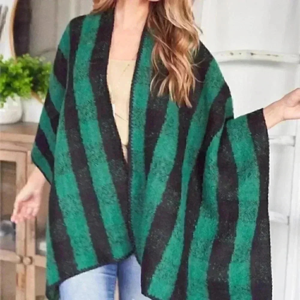 Green Black Poncho